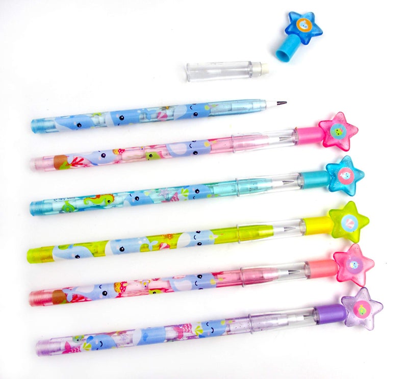 TINYMILLS 24 Pcs Narwhal Multi Point Pencils Stackable Stacking Push Pencils Assortment with Eraser for Girl Birthday Party Favor Goodie Bag Stuffers Carnival Prizes Classroom Rewards - Image 3